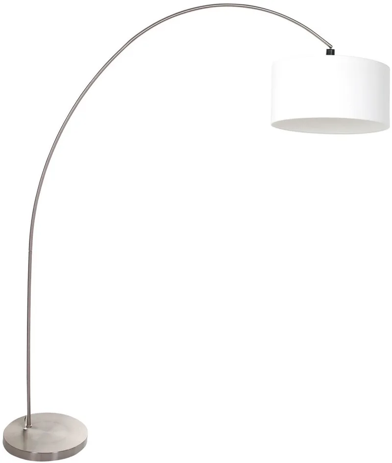 Vloerlamp Solva 3911ST van Mexlite, trendy stalen voet met witte linnen kap, hoogte 185 cm, kantelbaar en ideaal voor binnengebruik de Mexlite en Argent – photo produit