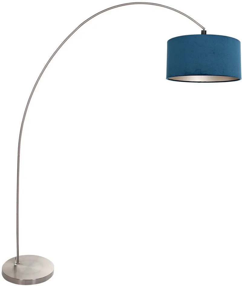 Vloerlamp Solva 3914ST Staal met blauw fluwelen lampenkap, trendy design, kantelbaar, hoogte 185 cm, binnen gebruik, merk Mexlite von Mexlite in Blau, Silber – Produktfoto