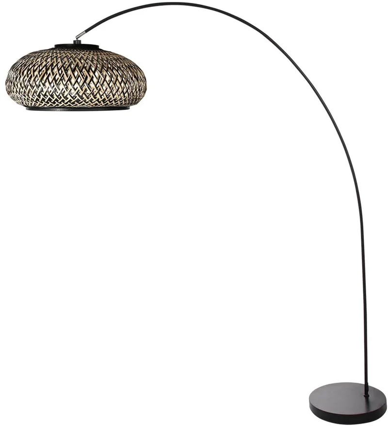 Vloerlamp Solva Bamboo 4232ZW - trendy bamboe en metaal, Ø50 cm fra Mexlite i Beige, Sort – produktbillede