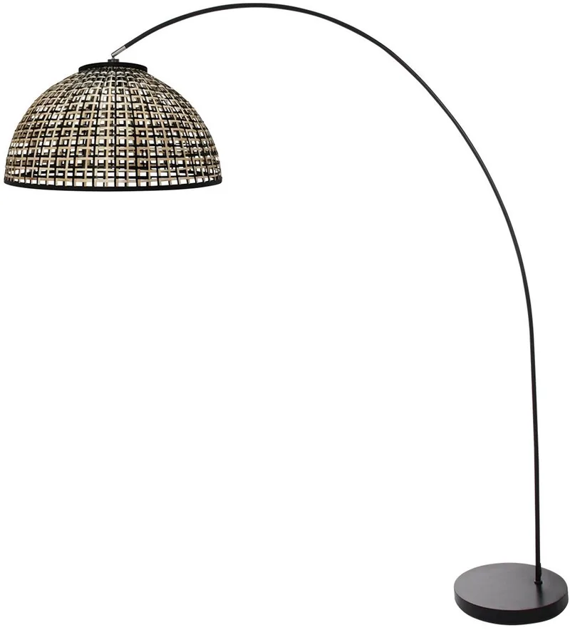 Vloerlamp Solva trendy zwart bamboe en metaal kantelbaar 3409ZW + K2016BS binnen van Mexlite in Beige, Zwart – productfoto