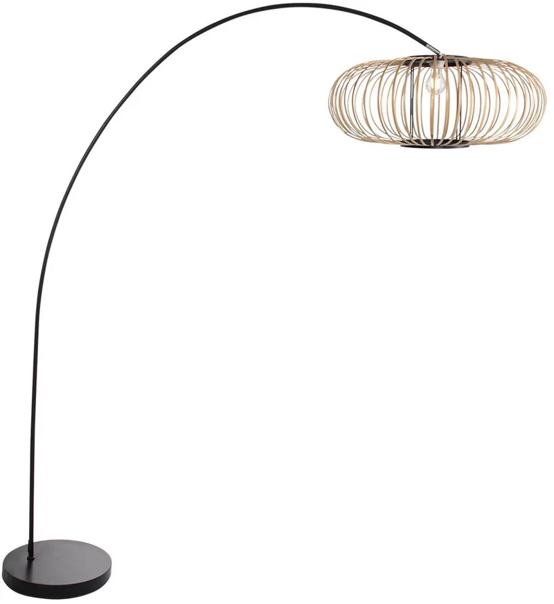Vloerlamp Solva zwart bamboe en metaal trendy binnen kantelbaar 3409ZW + K2020BS de Mexlite en Beige, Noir – photo produit
