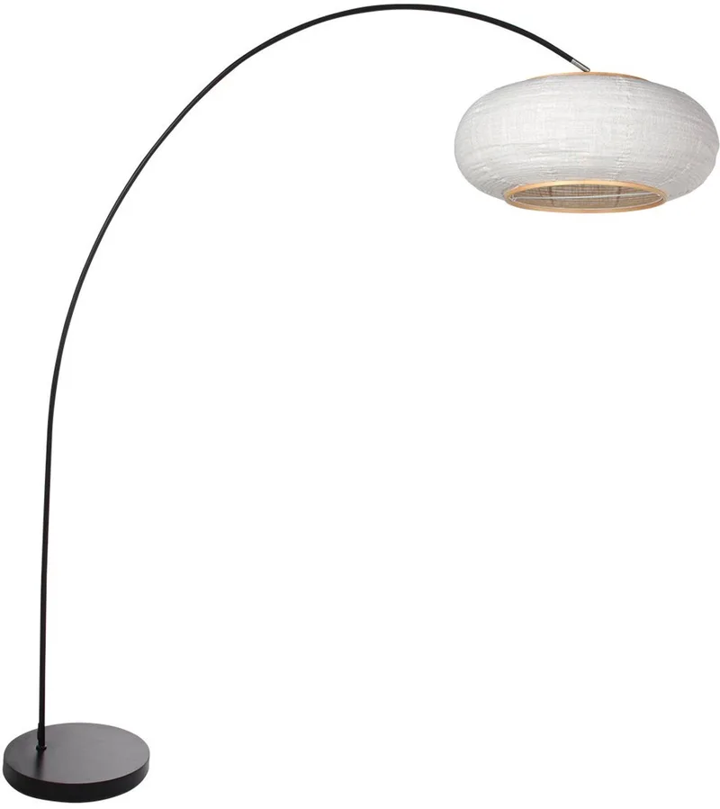Vloerlampen Booglamp Solva 4630ZW - Zwarte bamboe/metalen lamp met linnen kap Ø60 cm, trendy design, met kantelbare fitting voor binnen gebruik de Mexlite en Blanc, Noir – photo produit
