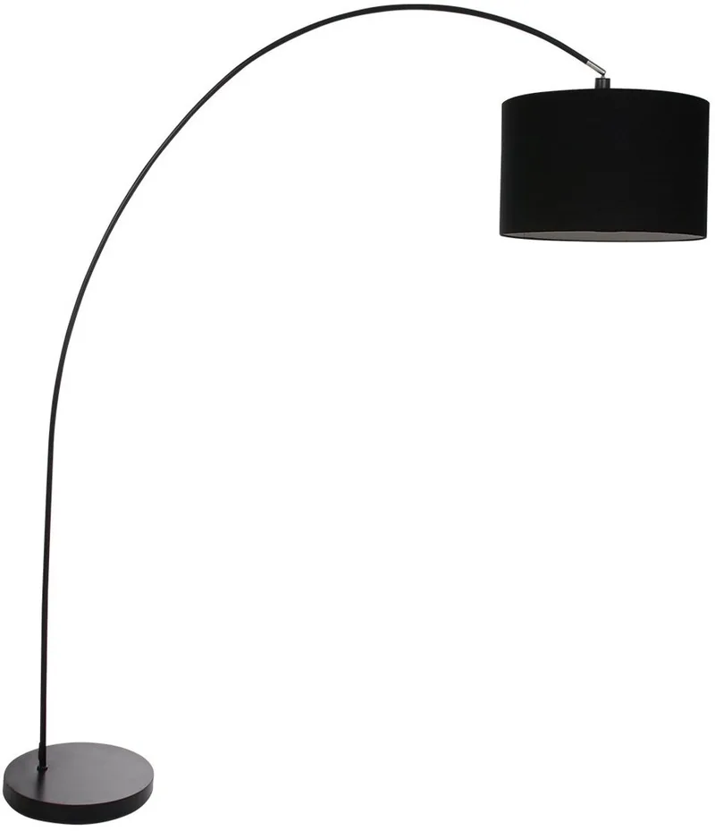 Vloerlampen Booglamp Solva 7976ZW met zwarte lampenkap E27 van metaald en textiel, kantelbaar, 185 cm hoog, modern design de Mexlite en Noir – photo produit