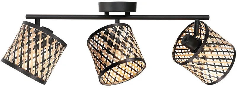 Wand-/plafondlamp Sumba 4489ZW - trendy bamboe en metaal, 3 lichtpunten, zwart, Mexlite de Mexlite en Beige, Noir – photo produit