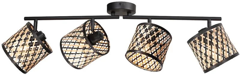 Wand-/plafondlamp Sumba 4490ZW – trendy bamboe design met zwarte metalen armatuur, geschikt voor binnengebruik, four E14 fittingen voor optimale verlichting, Mexlite de Mexlite en Beige, Noir – photo produit