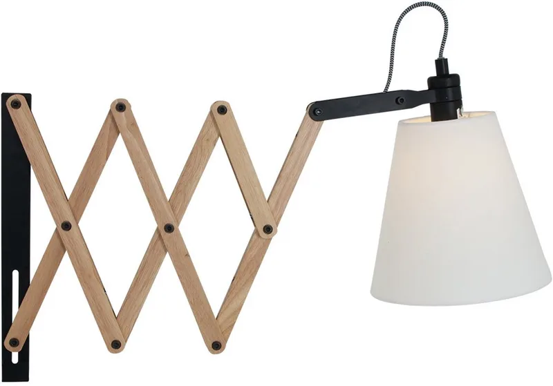 Wandlamp Dion 8852BE van Mexlite - Scandinavisch stijl, crème en hout, uittrekbaar en kantelbaar, E14 fitting, Ø 20 cm, hoogte 19,5 cm von Mexlite in Creme – Produktfoto