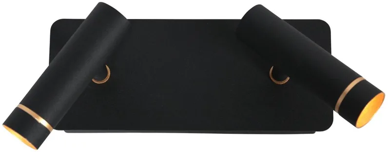 Wandlamp Lumo 4851ZW - Draaibaar en kantelbaar, zwarte wandspot van metaal met subtiele goudaccenten van Mexlite in Zwart – productfoto