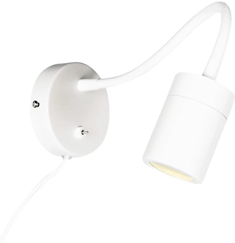 Wandlamp Mexlite Upround met metalen flexibele arm, kantelbaar en draaibaar, inclusief 4,9W lichtbron, diameter wandplaat 10 cm, binnen gebruik fra Mexlite i Hvid – produktbillede