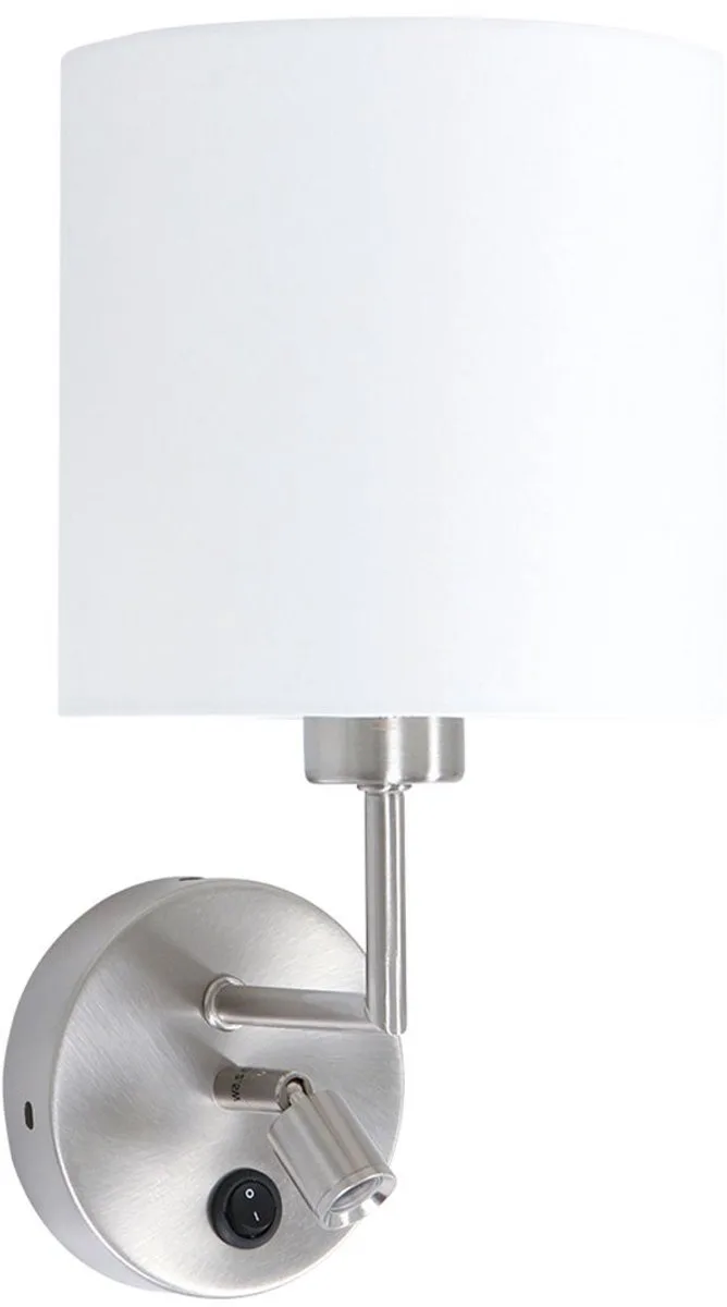 Wandlamp Noor 1562ST Staal met Leeslampje & USB-lader - Modern Design van Mexlite - Verstelbaar en Praktisch voor Binnen Gebruik by Mexlite in Silver, White – product photo