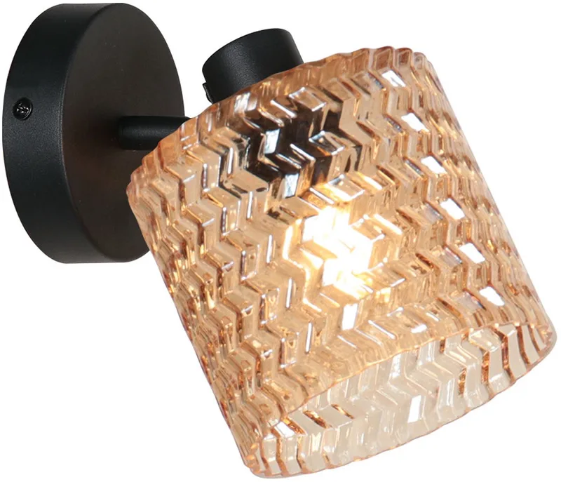 Wandlamp - zwart - Ocre - glas metaal - bedlampje - E14 - 4223ZW von Mexlite in Amberkleurig – Produktfoto