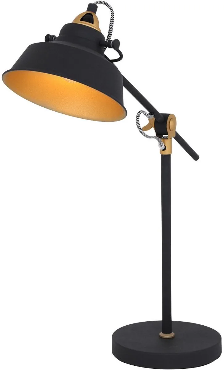 Zwart Gouden Tafellamp Nove 1321ZW - Draaibaar & Kantelbaar, Hoogte tot 67cm, Diameter 18cm, Metaal & Kunststof, Merk: Mexlite de Mexlite en Or, Noir – photo produit