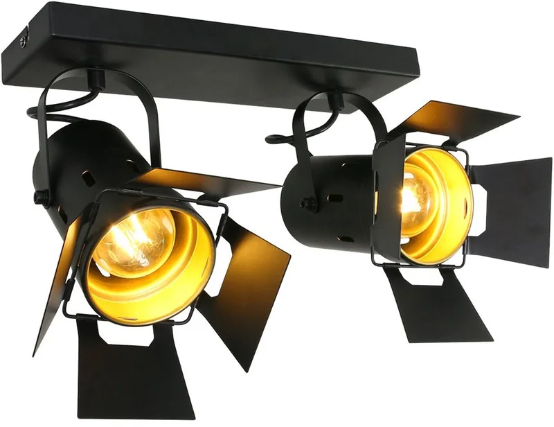 Zwarte 2 lichts plafondspot Carree 7997ZW met E27 fitting - Draaibaar en kantelbaar - Industrieel de Mexlite en Noir – photo produit