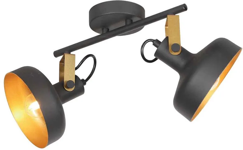 Zwarte 2-lichts wandlamp Prato 4119ZW van Mexlite - trendy stijl, gemaakt van metaal en kunststof, draaibaar en kantelbaar, ideaal voor binnengebruik von Mexlite in Gold, Schwarz – Produktfoto