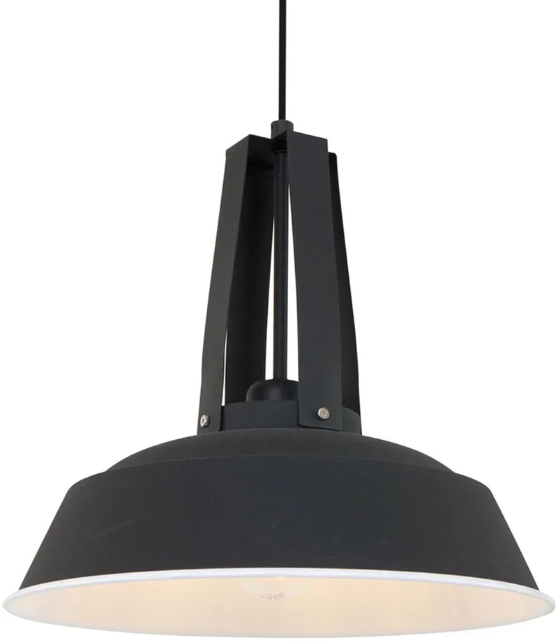 Zwarte hanglamp Eden 7704ZW met E27 fitting, industrieel design, hoogte instelbaar, van metaal en kunststof, voor binnengebruik, merk Mexlite de Mexlite en Noir – photo produit