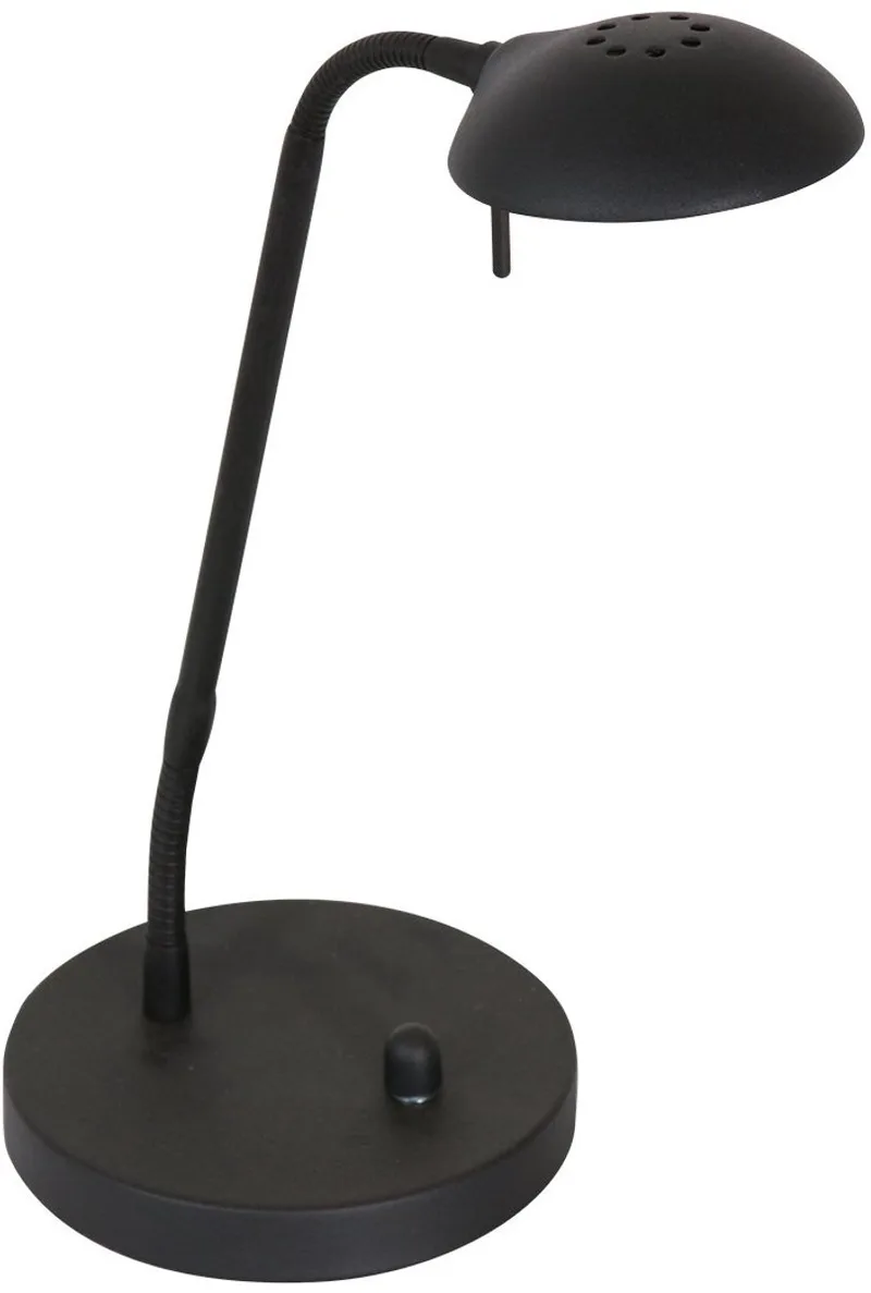 Zwarte tafellamp Biron 1 lichts 7502ZW van Mexlite - Draaibaar en kantelbaar, 48 cm leesarm, 17 cm voetplaat, van glas en metaal, ideaal voor binnen gebruik de Mexlite en Noir – photo produit