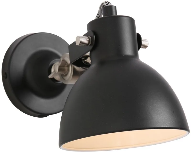 Zwarte wandlamp Cera 7647ZW met E14 fitting, trendy metalen design, kantelbaar en geschikt voor binnengebruik fra Mexlite i Sort – produktbillede