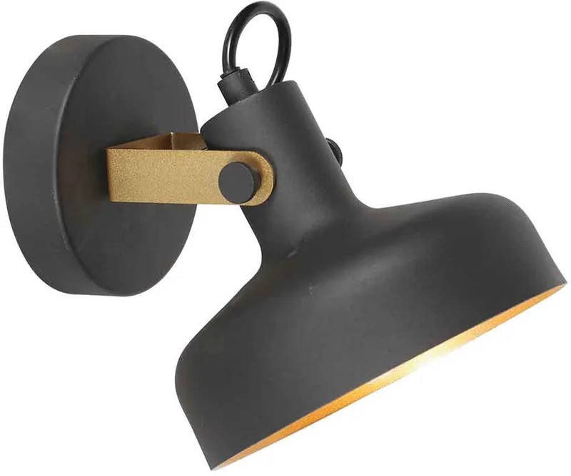 Zwarte wandlamp Prato 4118ZW met E14 fitting, metalen en kunststof, trendy design van Mexlite voor binnengebruik, draaibaar en kantelbaar de Mexlite en Or, Noir – photo produit