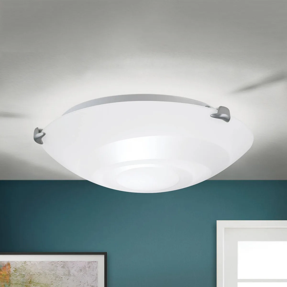 Ada plafondlamp van glas, Ø 30 cm de Orion en Opaalwit, Nikkel – photo produit