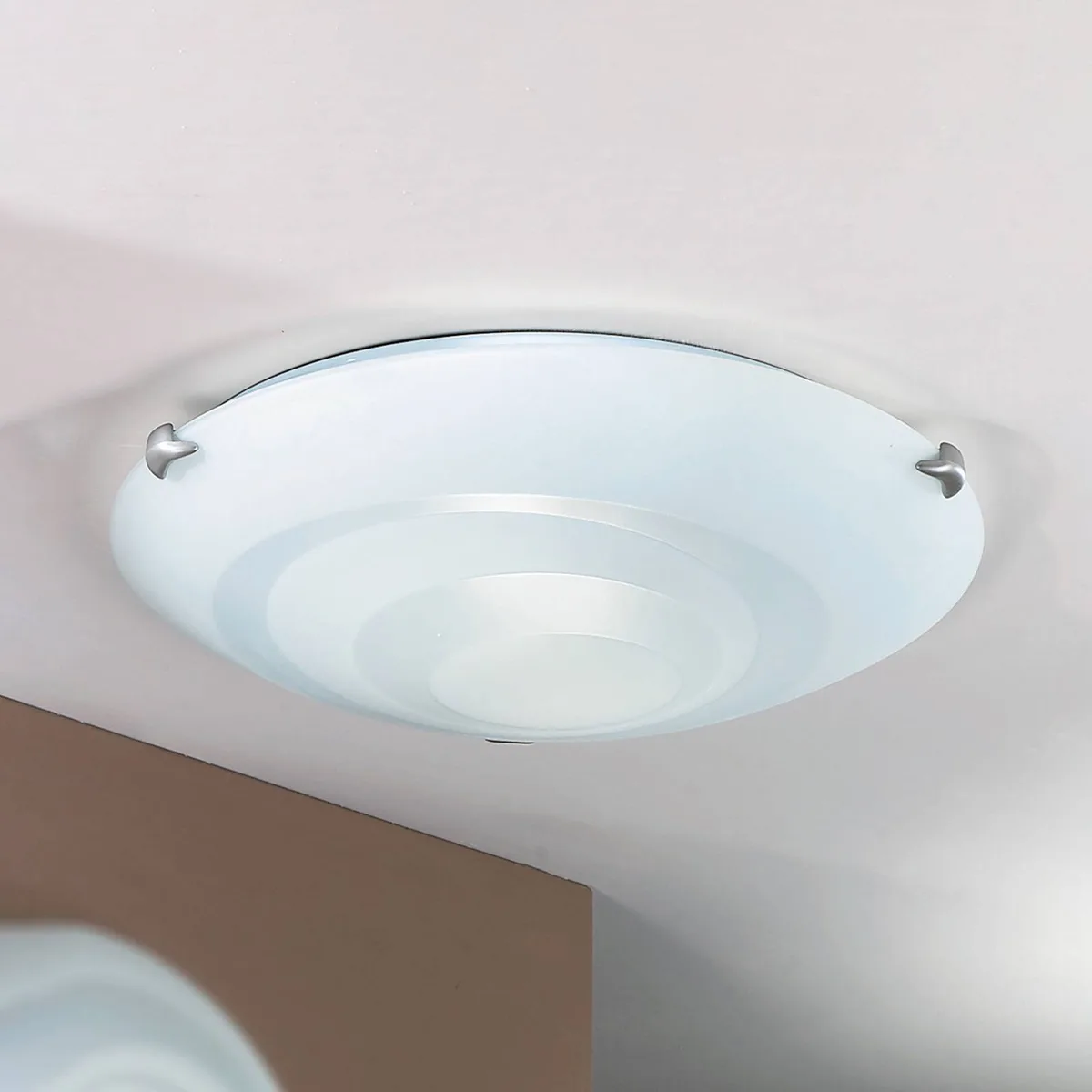 Ada plafondlamp van glas, Ø 40 cm de Orion en Opaalwit, Nikkel – photo produit