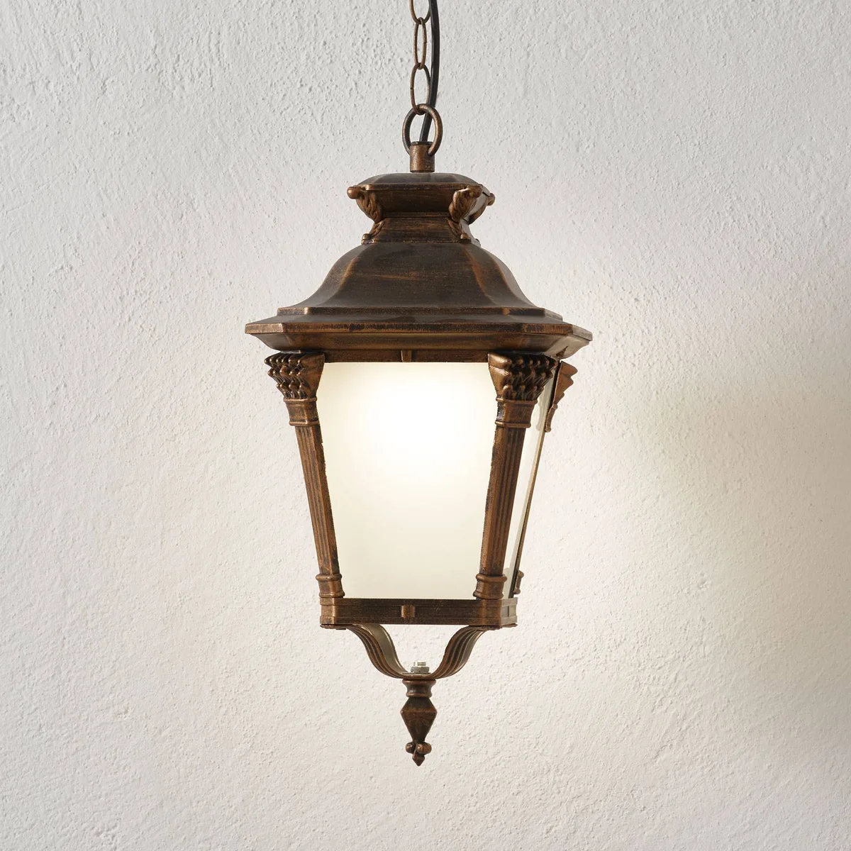 Aiko nostalgische buiten hanglamp de Orion en Patina, Wit gesatineerd – photo produit