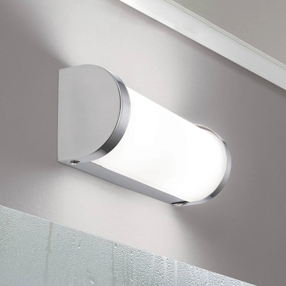 Badkamer-wandlamp VETI - 25,5 cm, nikkel de Orion en Mat wit – photo produit