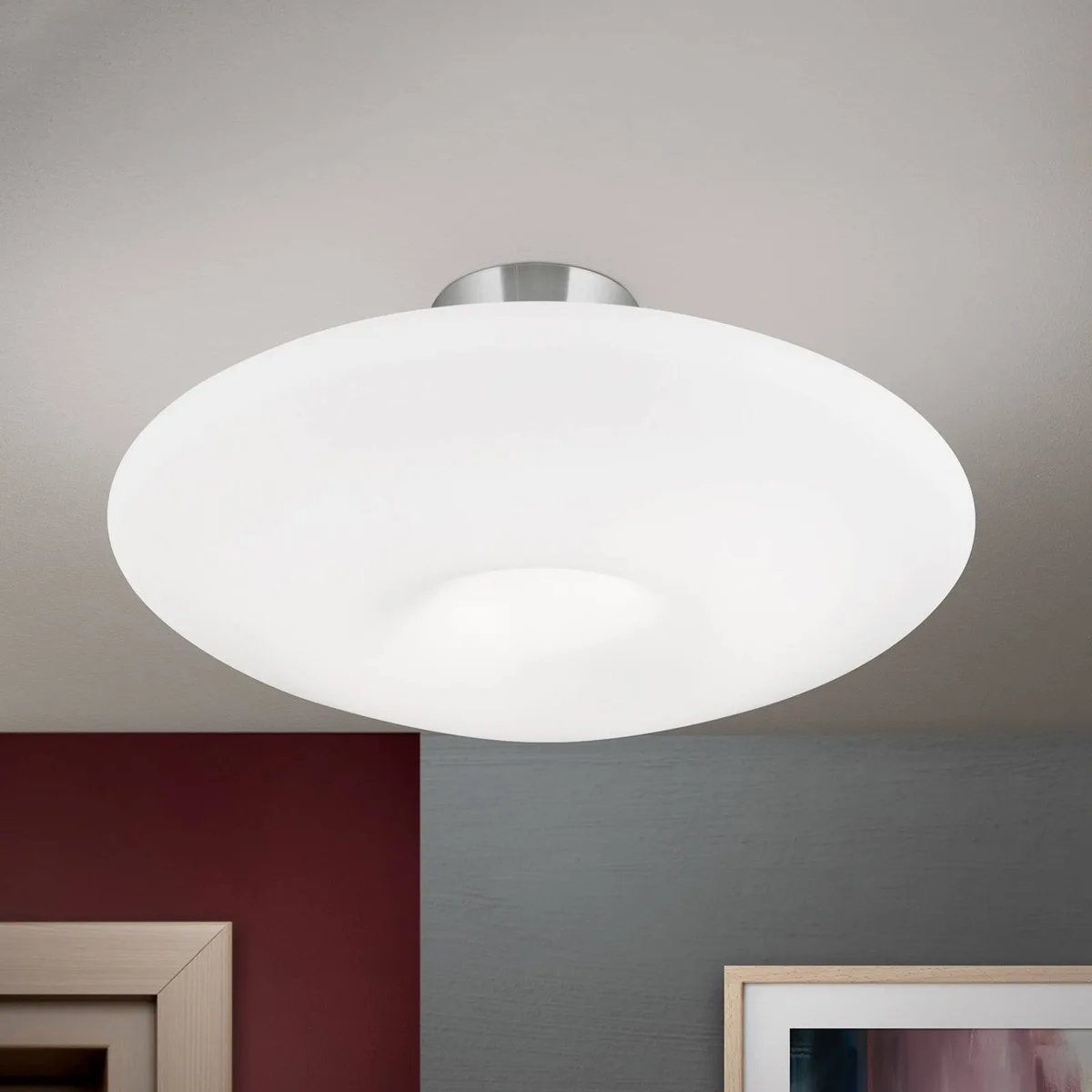 Blanc plafondlamp, opaal glas, mat nikkel by Orion in Wit zijdemat, Nikkel mat – product photo