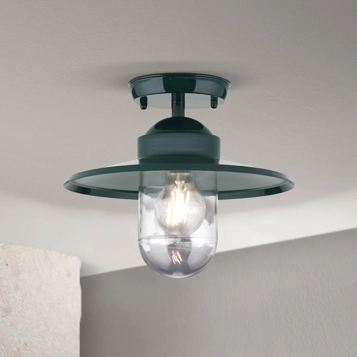 Buiten plafondlamp Edward, Ø 27,5 cm, aluminium/glas de Orion en Vert – photo produit