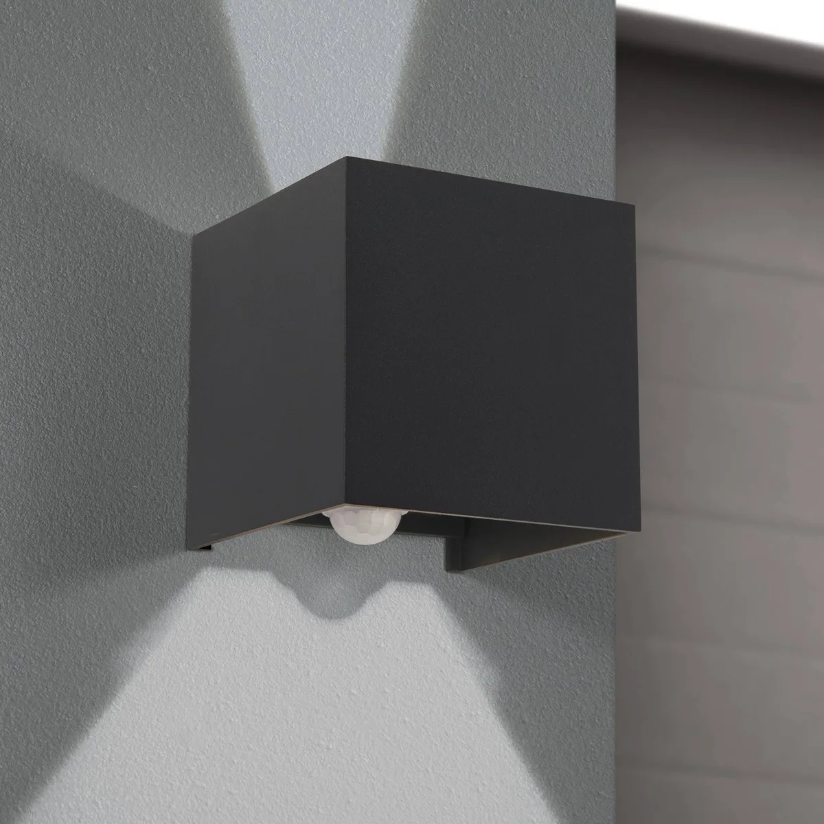 Buitenwandlamp Cube-S, metaal, sensor de Orion en Anthracite – photo produit