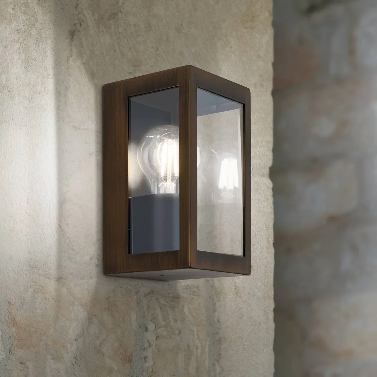 Buitenwandlamp Lumina, roestzwart, roestvrij staal, glas, IP44 van Orion in Roest, Zwart, Helder – productfoto