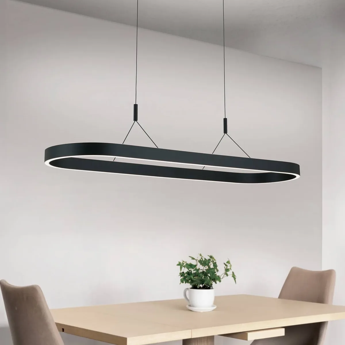 Carrara LED hanglamp, zwart, in hoogte verstelbaar, CCT de Orion en Noir, Blanc – photo produit