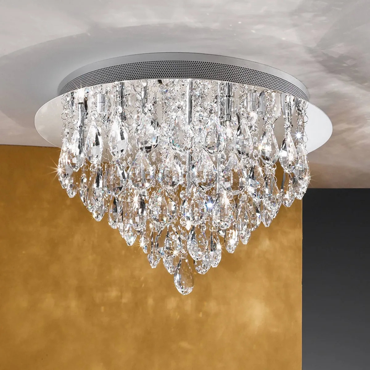 Celeste plafondlamp met K9 kristallen, Ø45cm chroom de Orion en Chrome, Helder – photo produit