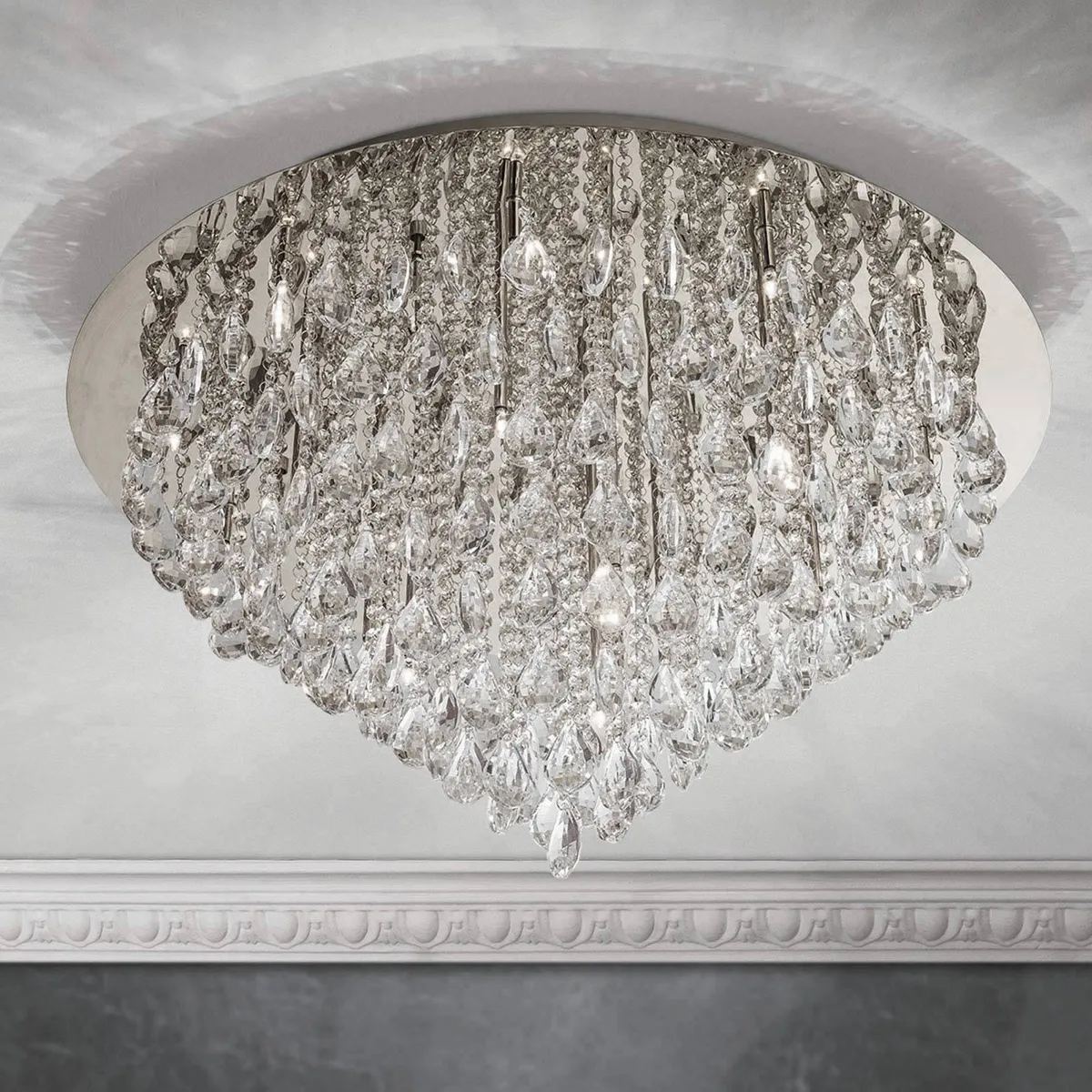 Celeste loftslampe med K9-krystaller, Ø75cm krom fra Orion i Krom, Helder – produktbillede