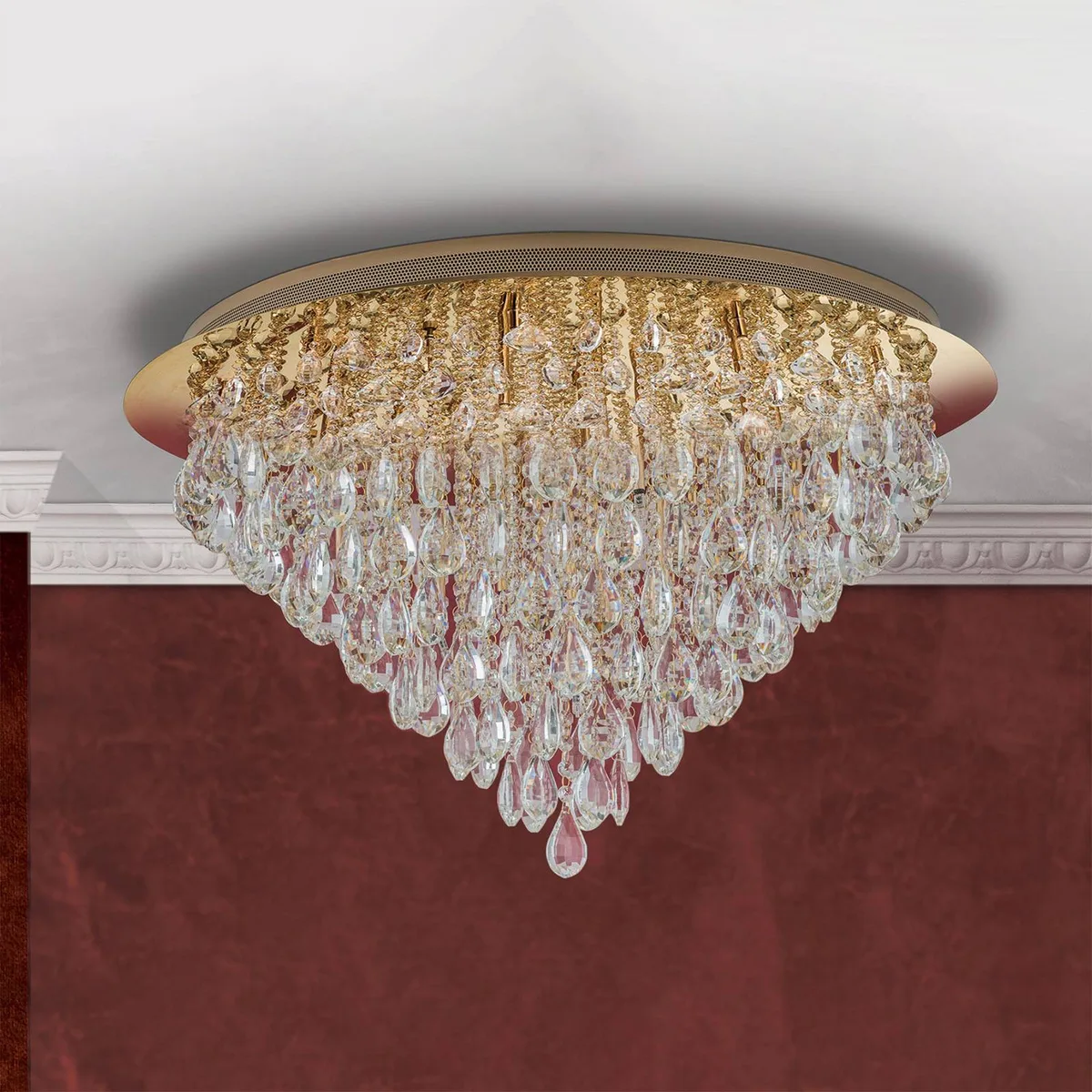 Celeste plafondlamp met K9 kristallen, Ø75cm, goud von Orion in Gold, Helder – Produktfoto