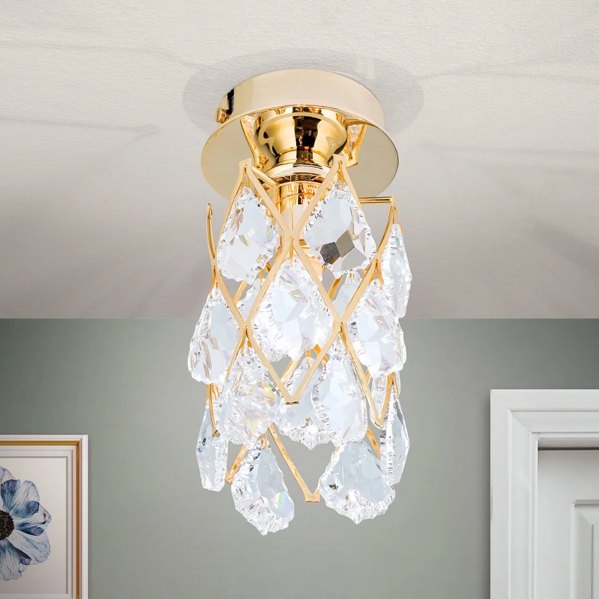 Forgyldt CHARLENE krystal-loftlampe fra Orion i Guld, Helder – produktbillede