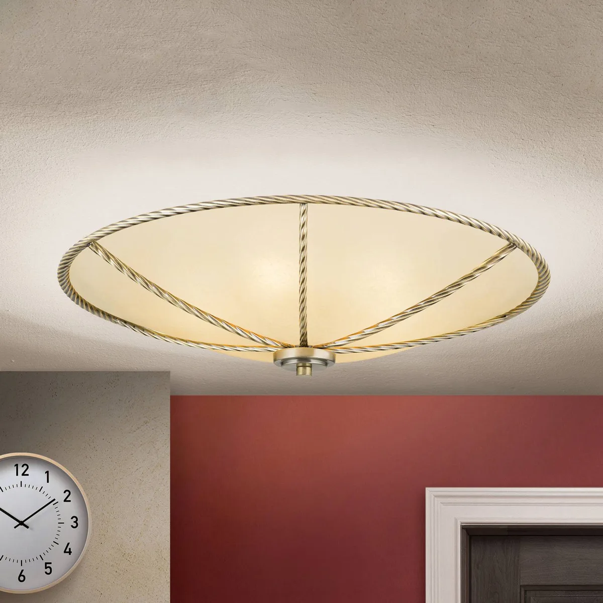 Crèmekleurige plafondlamp Galina, 56 cm de Orion en Crème, Oud-messing – photo produit