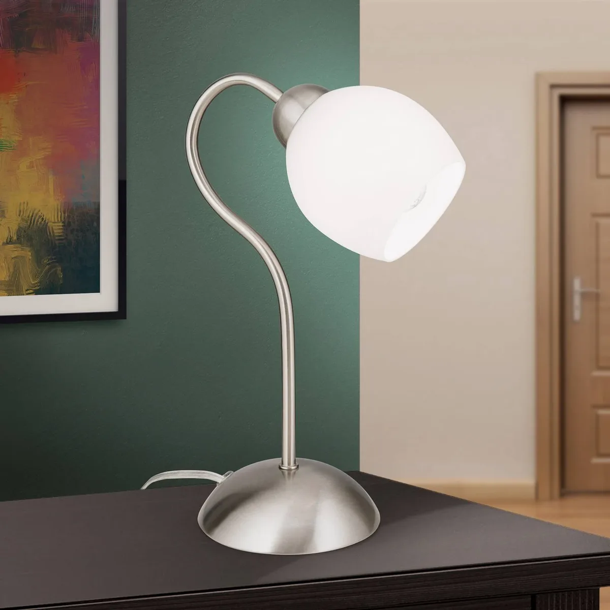 Doma tafellamp, hoogte 30 cm, glas von Orion in Satijn nikkel – Produktfoto