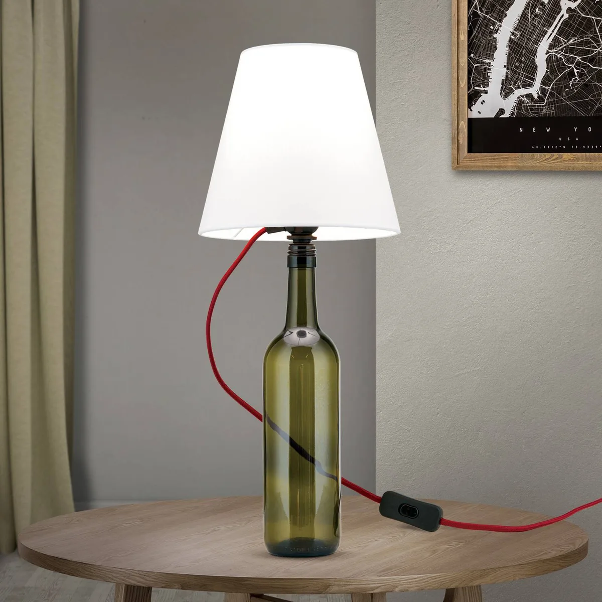 E27-fitting BOTTLE, kabel donkerrood, lengte 200 cm de Orion en Donkerrood, Noir – photo produit