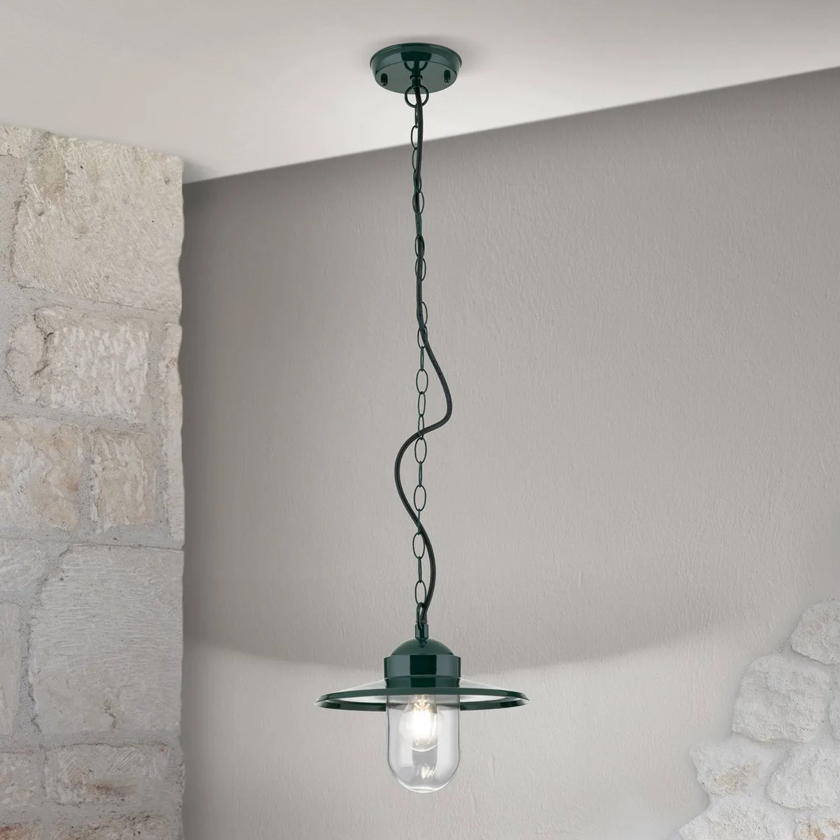 Edward buiten hanglamp, Ø 27,5 cm, aluminium/glas de Orion en Vert – photo produit