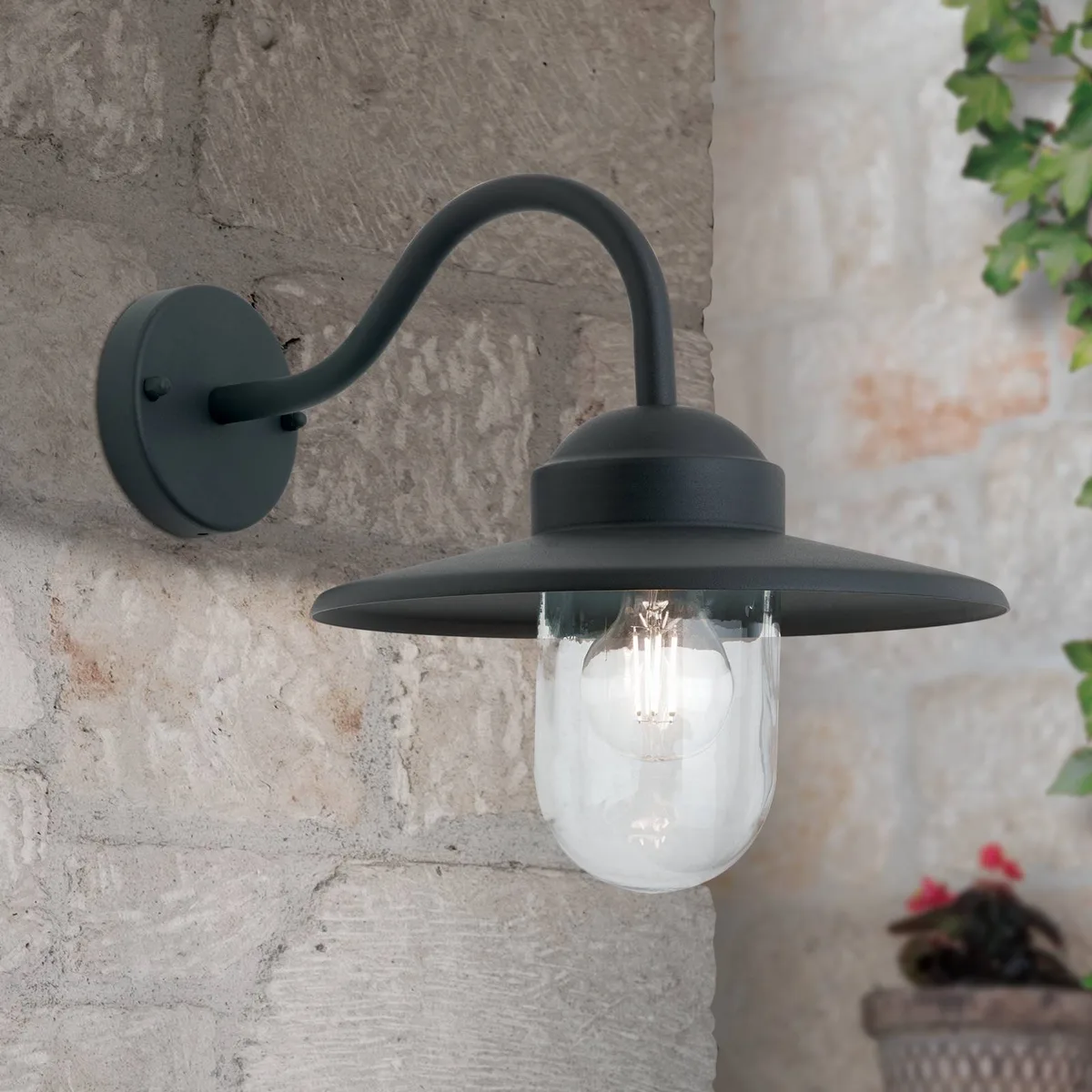 Edward buitenwandlamp in vintage stijl antraciet de Orion en Antraciet mat, Transparent – photo produit