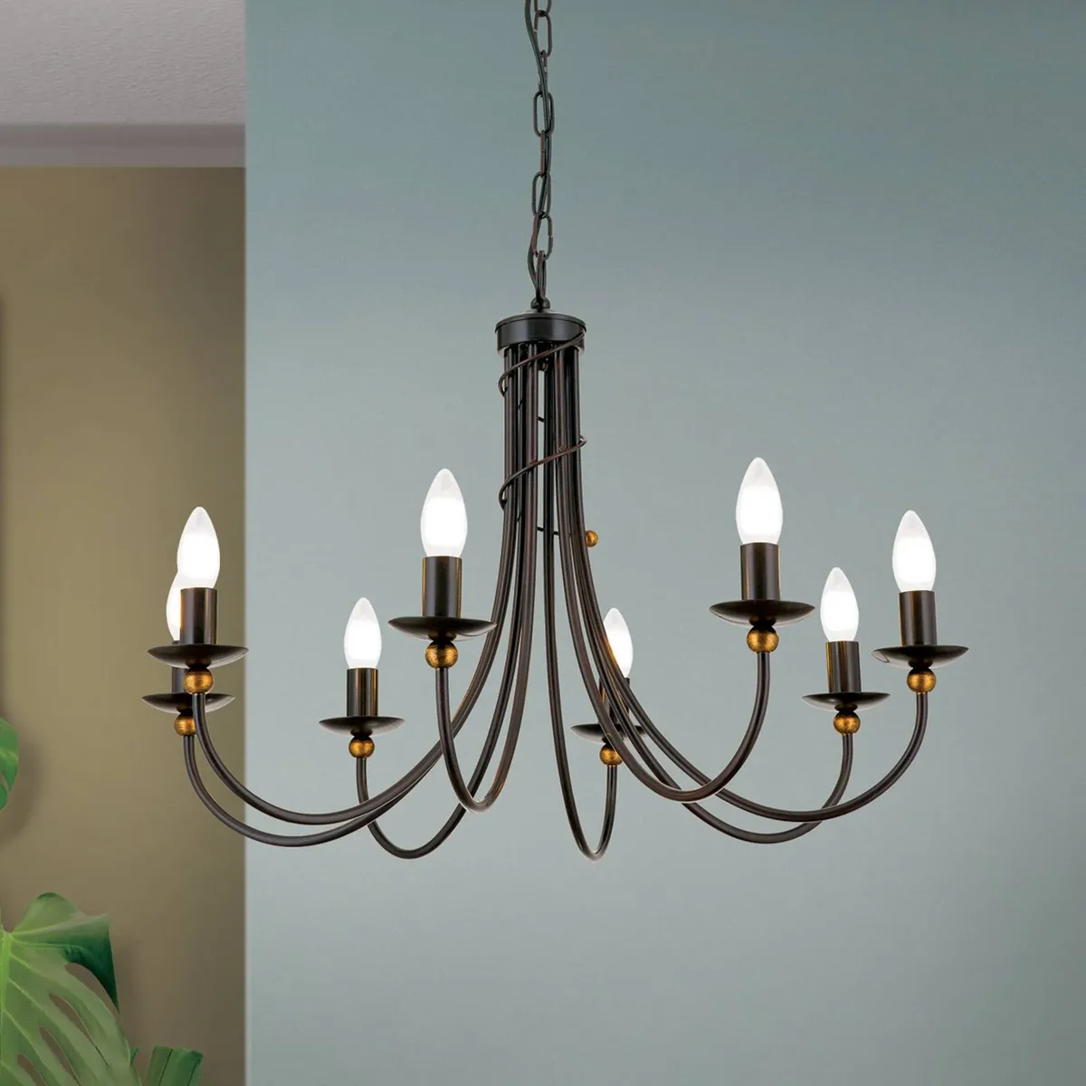Elegante kroonluchter GARDA in landhuisstijl, 8-l. de Orion en Antiek-bruin, Or – photo produit