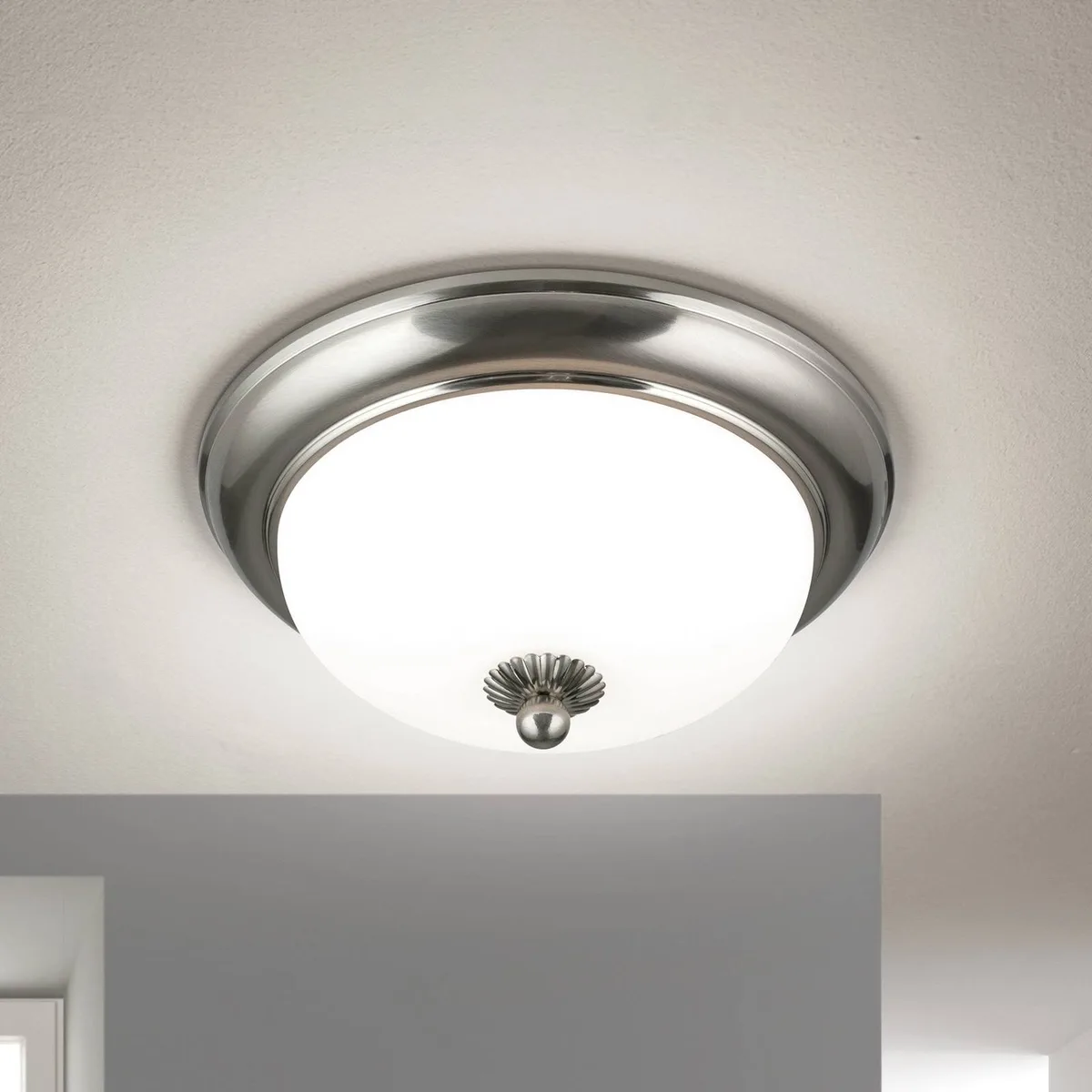 Empire plafondlamp, Ø 26,5 cm, mat nikkel, mat opaal glas de Orion en Mat nikkel, Mat opaal – photo produit