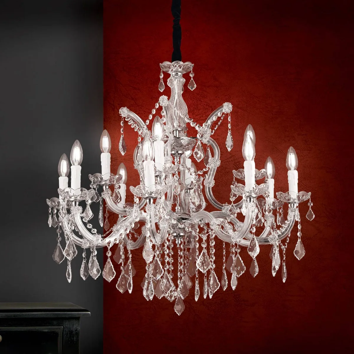 Excellente kroonluchter LILIANA, 12-lichts van Orion in Zilver, Transparant – productfoto
