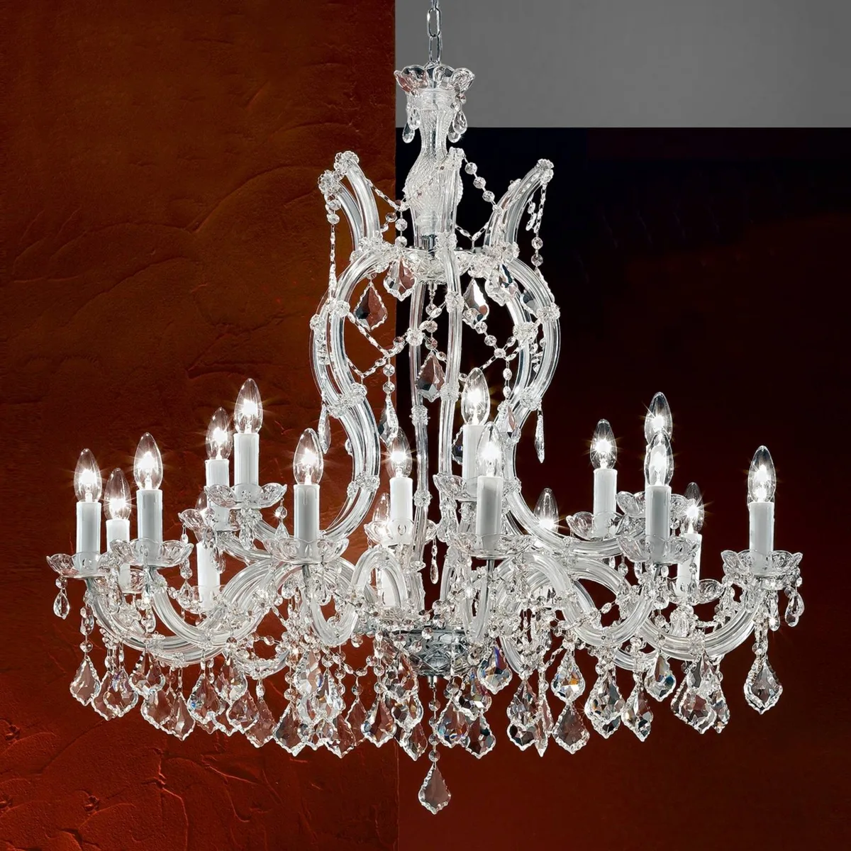 Excellente kroonluchter LILIANA, 18-lichts de Orion en Argent, Transparent – photo produit