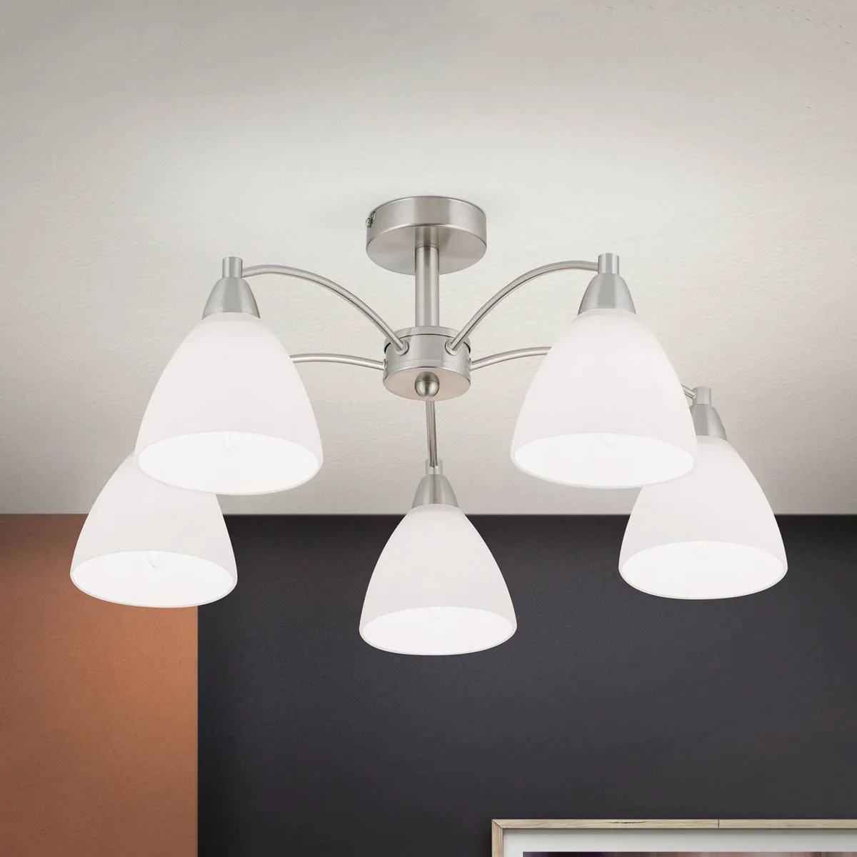 Fascinerende plafondlamp KINGA - nikkel de Orion en Mat nikkel, Gesatineerd wit – photo produit