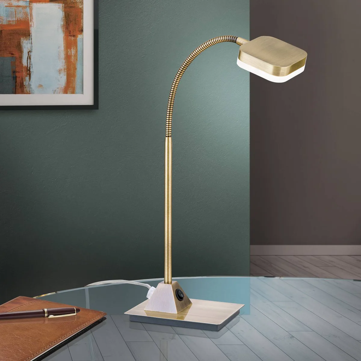 Flexibele LED-tafellamp Tobias, antiek messing de Orion en Antiek messing, Gesatineerd – photo produit