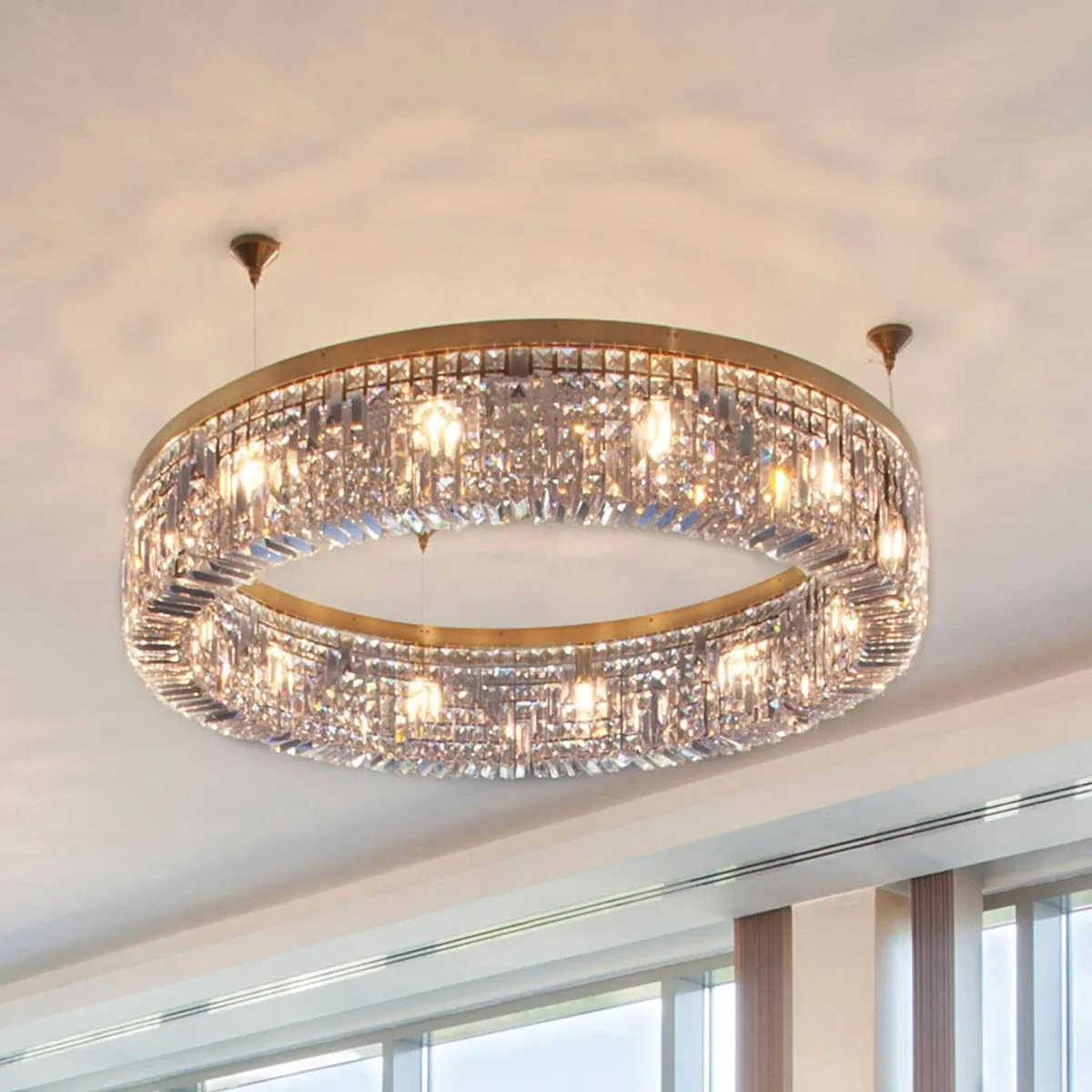 Glanzend kristallen hanglamp Ring 100 cm goud de Orion en Or, Helder – photo produit