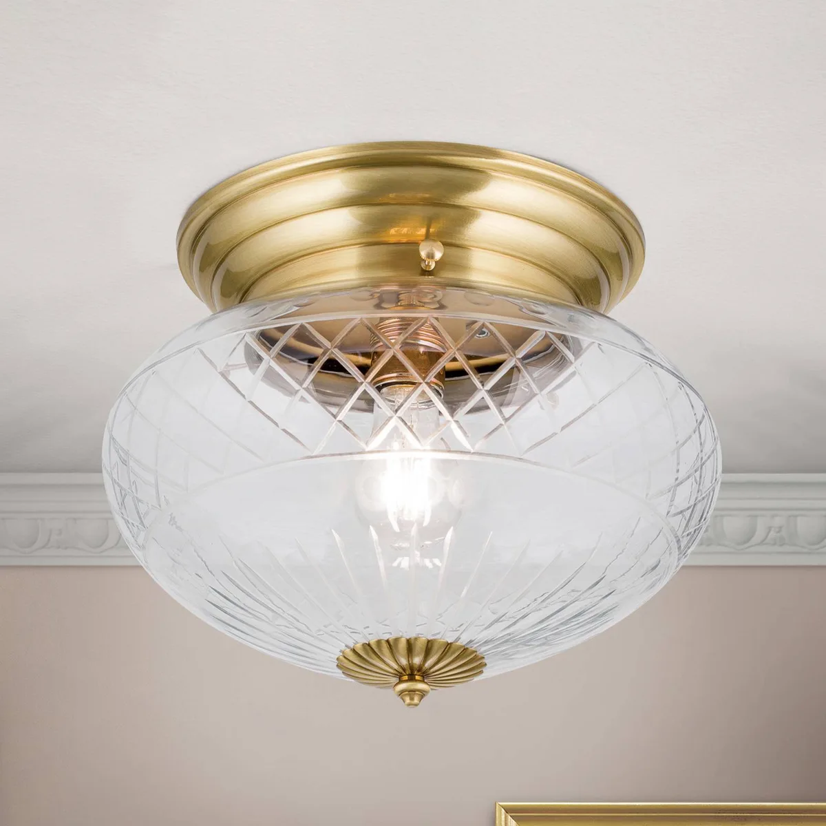 Handgeslepen plafondlamp ENNA, diameter 31 cm de Orion en Bronze, Helder – photo produit