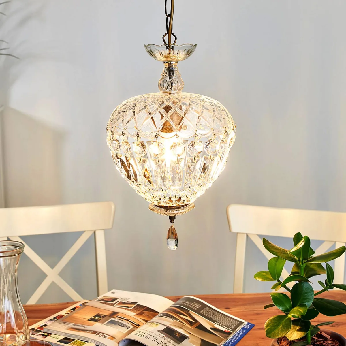 Hanglamp Arila, kristalglas, Ø 25 cm von Orion in Transparent, Goudkleurig antiek – Produktfoto