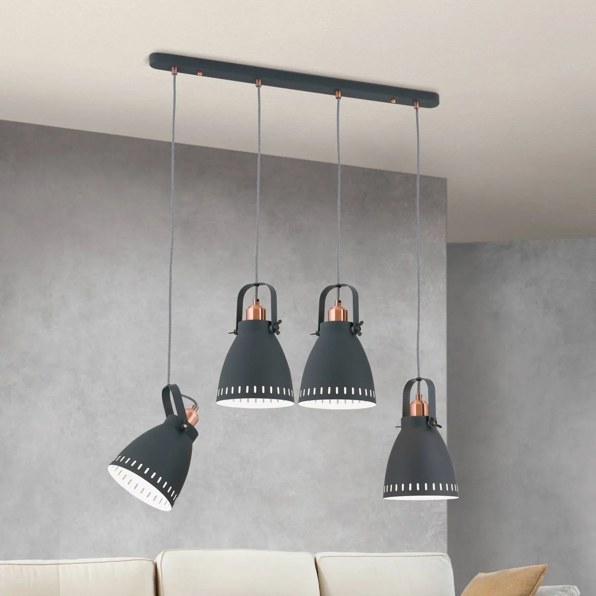 Hanglamp balie van metaal, 4-lamps de Orion en Mat zwart – photo produit
