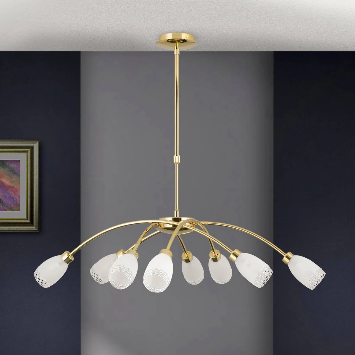 hanglamp CARLA, messingkleurig, Ø 84 cm, metaal/glas 8-lamps. de Orion en Glanzend messing – photo produit